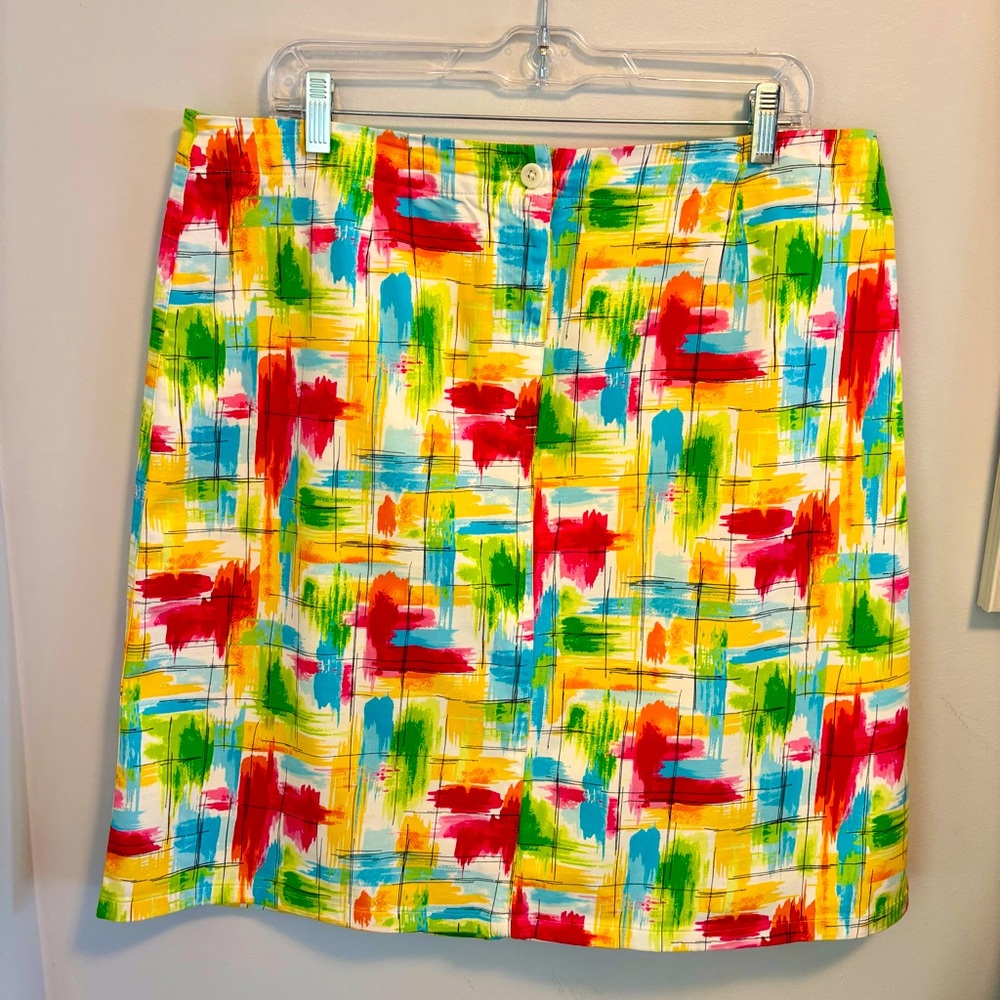 Talbots Stretch Vintage Colorful Brushstroke Knee Length Pencil Skirt Size 16